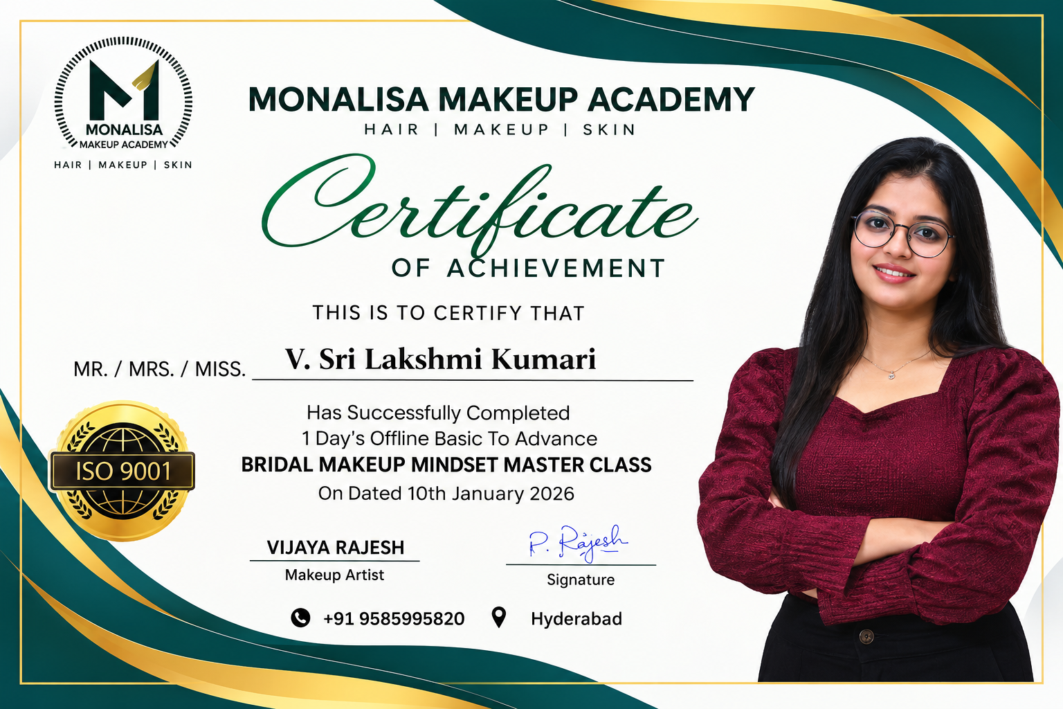 Certificate of Achievement — Monalisa Makeup Academy