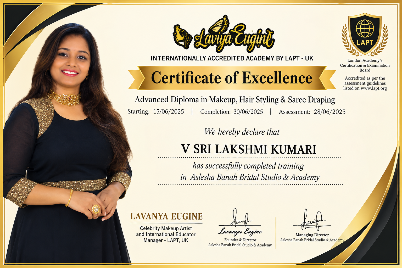 Certificate of Excellence — Lavanya Eugine Academy